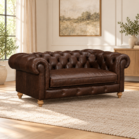 Canapé Chesterfield en cuir véritable trois places, dossier capitonné, accoudoirs roulés, style traditionnel, canapé de salon en cuir
