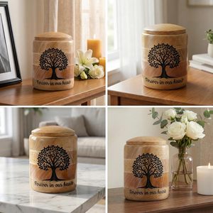 Urne funéraire en bois de taille moyenne pour cendres humaines, 80 pouces cubes, gravée Arbre de Vie, en bois naturel, pour cendres partielles - Product Image 5