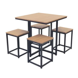 Luxury Design Metal Frame Dining Set With 4 Wooden <b>Stools</b> and Minimalist Style for Home Furniture Decoration - Product Image 1
