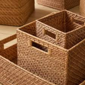 Natural Rattan Storage <b>Baskets</b> Geometric Shape Rustic Style Multi-Purpose Neatening Eco-Friendly <b>Stackable</b> - Product Image 1