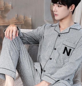 <b>Men's</b> Winter Solid Soft Sleepwear Cotton Turn-down Collar Long Sleeve Pajamas Plus Size Room <b>Lounge</b> Wear - Product Image 2