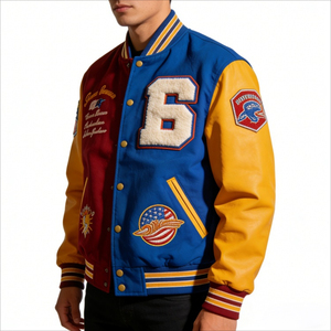 Chaqueta de Béisbol Varsity para Hombre, con Mangas de Cuero, Bordado Chenille, Estilo Universitario, Ropa Urbana de Alta Calidad - Product Image 1