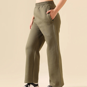 Pantalon droit décontracté pour femme, tissu doux, coupe classique, hiver, devant plat, respirant, écologique, 100% coton, pantalon pour femme - Product Image 3