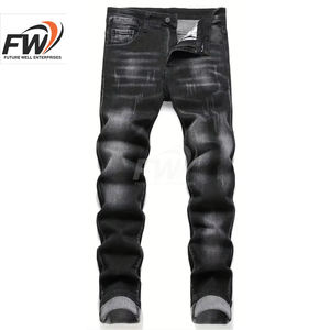 Jean en denim pour homme, coupe slim droite, délavé et usé, avec logo OEM, style streetwear de haute qualité, idéal pour l'été. - Product Image 1