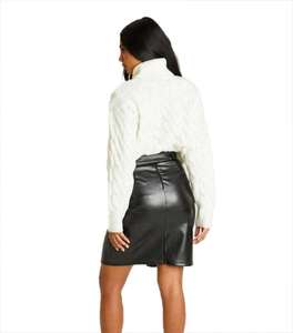 Jupe crayon en cuir PU taille haute pour femme, mini-jupe unie brillante avec fermeture éclair sur le devant, style décontracté toutes saisons - Product Image 5