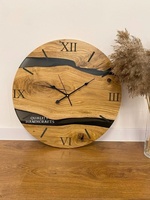 Jam Dinding Kayu Modern Buatan Tangan dengan Resin Epoksi dan Jarum Penunjuk Gaya Antik untuk Dekorasi Rumah, Natal, Pernikahan, dan Hadiah Pindah Rumah