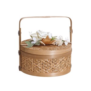Unique <b>Round</b> Bamboo Gift <b>Box</b> Handcrafted Bamboo Picnic Basket Sustainable Natural Storage with Elegant Flower Decor - Product Image 2