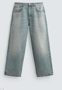 Jean en denim délavé pour homme, coupe large, taille mi-haute, décontracté, gris uni - Product Image 2