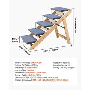 Escaleras de Madera de 5 Peldaños para Mascotas, para Camas, Sofás y Autos, Muebles para Gatos Estables y Resistentes con Capacidad de Carga de 150 Libras, Diseño Plegable Plano - Product Image 3