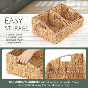 Juego de 3 Cestas de Almacenamiento Tejidas a Mano de Jacinto de Agua – Contenedores Organizadores Decorativos de Mimbre Natural con Asas Integradas para Baño - Product Image 4