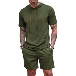 Conjunto de Sudadera con Capucha y Pantalones Cortos de Dos Piezas Personalizados, Estilo Terry, Lavado Desteñido, 100% Algodón, con Apliques Bordados, para Hombre, Otoño - Product Image 6