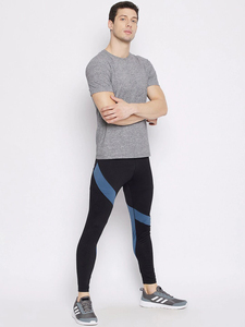 Legging de sport pour homme à taille mi-haute, uni, éco-responsable, à taille élastique, séchage rapide, pour le jogging et le fitness, longueur intégrale, compression thermique - Product Image 4