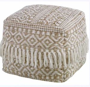 Pouf en tissu de bambou pour salon, motif feuillage, moderne et minimaliste, fait main, corde de coton, décoration murale mobile, rempli de billes en PU FSS - Product Image 3