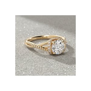 Bague de fiançailles en diamant de laboratoire Stonewels, or 14 carats, sertie à griffes, style ruban vintage, halo, pour bijoux personnalisés certifiés - Product Image 1