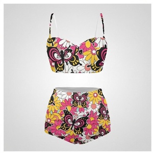 Women Floral Butterfly Print 2 Piece Bikini Set High Waist Push Up Top With Plunge Neck And Stretch Fabric - Product Image 1