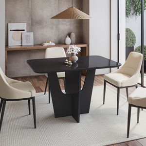 Mesa de Comedor Compacta Italiana para 4 Personas con Base de Madera Negra y Tapa de Vidrio Pintado - Product Image 1