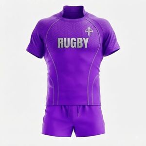 Nouvelle tenue de rugby de couleur violette, impression par transfert thermique, manches courtes, 100% polyester, qualité supérieure pour hommes - Product Image 2