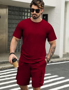 Mens Short Sets 2 Piece Outfits Short Sleeve Crewneck Summer <b>T</b> Shirt and Drawstring Casual <b>Track</b> Shorts Set - Product Image 2