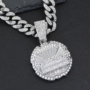 Collier pour homme, style européen et américain, tendance, hip-hop, avec pendentif rond serti de diamants, idéal pour les soirées - Product Image 4