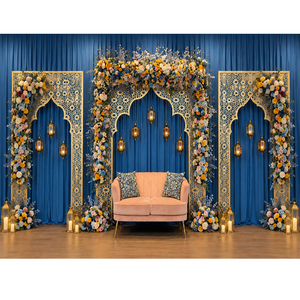 Luxury Golden Muslim Wedding Stage <b>Backdrop</b> Buy Mughal-Style Laser-Cut Wedding <b>Backdrop</b> Panels Modern Mehraab Arch <b>Frames</b> Setup - Product Image 1