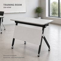 Table de formation mobile avec cadre noir, plateau gris clair et panneau de modestie pour bureaux, ateliers et salles de réunion
