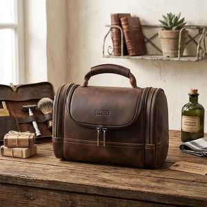 Handmade Genuine Leather Toiletry Bag Mens Dopp <b>Kit</b> Travel Wash Bag <b>Shaving</b> <b>Kit</b> Organizer Custom Logo Bulk TYG-0123 - Product Image 6