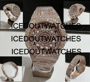 Ensemble de montres de luxe pour hommes serties de diamants, avec cadran en verre, bracelet en acier inoxydable, résistant à l'eau 10 bars, bijoux hip-hop - Product Image 1