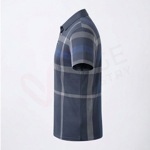 Men's Plaid Short Sleeve Polo Shirt Casual Woven Regular Fit Blue Gray Patterned Design - Product Image 3