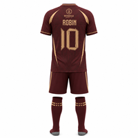 Tenue de football personnalisée bordeaux et or, maillot, short et chaussettes de qualité supérieure, sublimés, antibactériens, séchage rapide, pour équipes de football