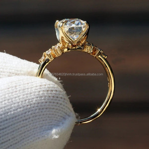 Oval Cut Diamond Side <b>Stone</b> Yellow Gold Ring for Women – Elegant Luxury Engagement, Wedding & Anniversary Statement Jewelry - Product Image 3