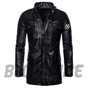 Men's Black PU <b>Leather</b> Moto <b>Jacket</b> Slim Fit Stand Collar Zipper Closure <b>Long</b> Sleeve Solid Color Autumn Wear - Product Image 5