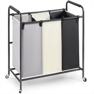 Cesto Portabiancheria a 3 Scomparti Resistente con Ruote Bloccabili e Organizzatore per una Gestione Efficiente della Lavanderia - Product Image 1