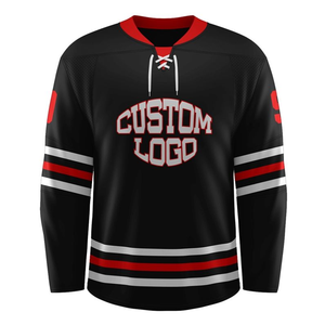 Custom Ice Hockey Jersey Men's Black Red White Sublimated Print Breathable Full Sleeve Adult Regular Fit Lace-up Front Logo - Product Image 1