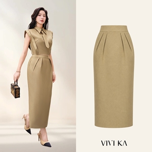 Falda Midi de Cintura Alta para Mujer, Estilo Lápiz, Color Sólido, para Oficina, Tejido de Lana, ANTONIA - Product Image 1