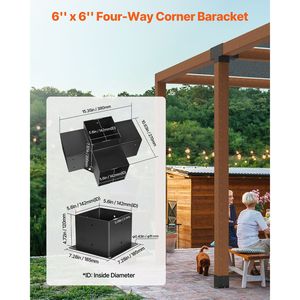Kit Staffe per Pergola 6x6 Pollici (Dimensione Interna 5.5x5.5) Confezione da 2 Staffe Angolari a 4 Vie Resistenti per Lavori in Legno Fai-da-te e Base Palo - Product Image 2