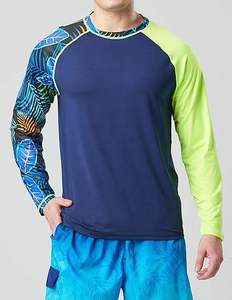 Haut de sport pour homme à manches longues, imprimé feuilles de palmier tropicales, noir et bleu marine, pour entraînement, gym, sport et natation - Product Image 2