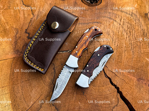 UA Supplies Damascus Steel Back Lock Folding <b>Knife</b> Handmade Wooden <b>Handle</b> Razor Sharp Factory Direct Best Prices Low MOQs OEM - Product Image 6