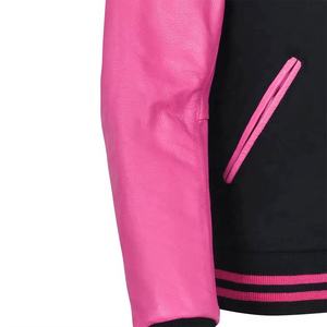 Veste de baseball en laine pour homme grande taille, style varsity, prête pour l'hiver, couleur rose et noir - Product Image 4