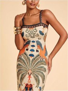 Robe longue chic et élégante pour femme, sans manches, en mousseline de soie à motif floral, coupe trapèze, avec nœud au dos et fente haute, ourlet droit - Product Image 2