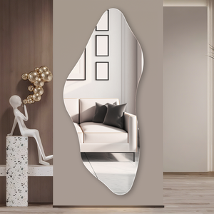 Miroir mural LED Daystar Trade en verre ondulé irrégulier demi-rond avec rétroéclairage ambiant et interrupteur tactile, miroir de vanité décoratif moderne - Product Image 4