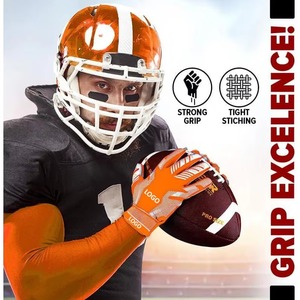 Nouveauté : Gants de football américain unisexes durables avec logo personnalisé, antidérapants, à doigts entiers, avec sangle de poignet réglable et poignées pour une meilleure adhérence. - Product Image 2
