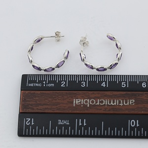 Pendientes Colgantes de Plata de Ley 925 con Amatista Natural, Pendientes de Aro con Gema Ovalada Morada, Joyería al por Mayor - Product Image 2