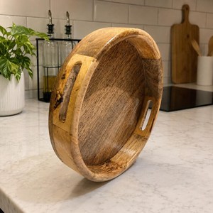 Bandeja Redonda de Madera para Servir con Asas, Diseño Minimalista, un Solo Compartimiento, Bandejas de Almacenamiento para Cocina, Acabado Natural - Product Image 6