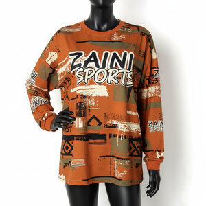 Women Long Sleeveless T Shirt GSM Premium Cotton Jersey <b>Rust</b> Brown Graphic All Over Print Custom Logo long sleeve shirt Cotton - Product Image 1