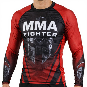 Camisetas Rash Guard de Alta Calidad en Rojo y Negro con Logotipo Personalizado por Sublimación para MMA y Fitness, Manga Larga para Adultos - Product Image 3