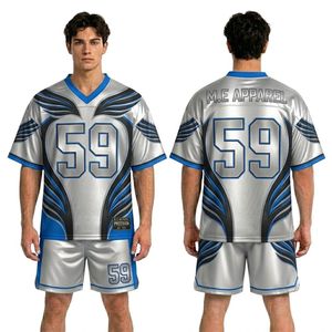 Futuristic Silver Blue Geometric Line <b>Tech</b> Wear Moisture Wicking Sublimation Fan Jersey Short Sets - Product Image 1