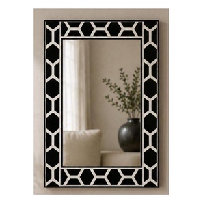 Miroir mural encadré moderne avec motif en os incrusté pour montage mural, chambre à coucher, couloir, salon, miroir décoratif traditionnel - Product Image 4