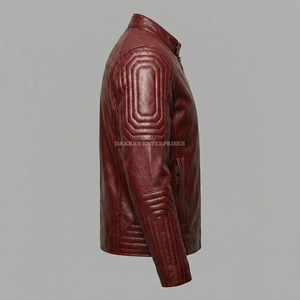 Blouson en cuir matelassé bordeaux personnalisé pour homme, coupe ajustée, style motard, en peau de mouton souple, vêtements d'extérieur, fournisseur en gros - Product Image 3