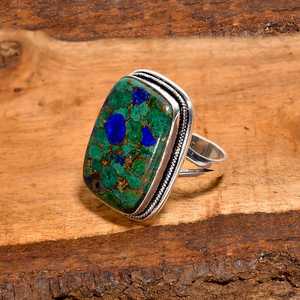 Bague en malachite et azurite, ajustable, argent sterling 925, bijoux bohèmes faits à la main, cadeau pour femmes et filles - Product Image 3