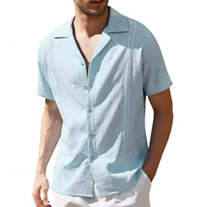 Chemise en lin décontractée pour homme, style cubain, couleur unie, manches courtes, chemise de plage, vêtements d'été - Product Image 6